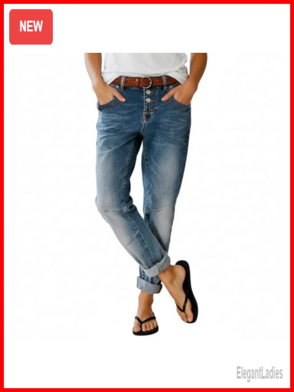 Women's Straight Leg Boyfriend Jeans Mid Rise Button Fly Stretch Denim